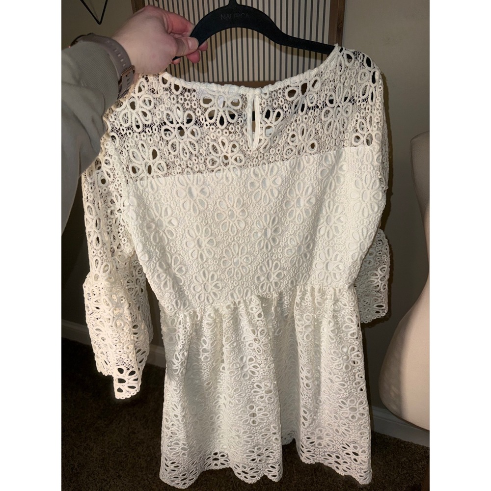 JACK‎ by BB Dakota White Lace Bell Sleeve Fit Flare Dress Size 6 - Picture 3 of 8